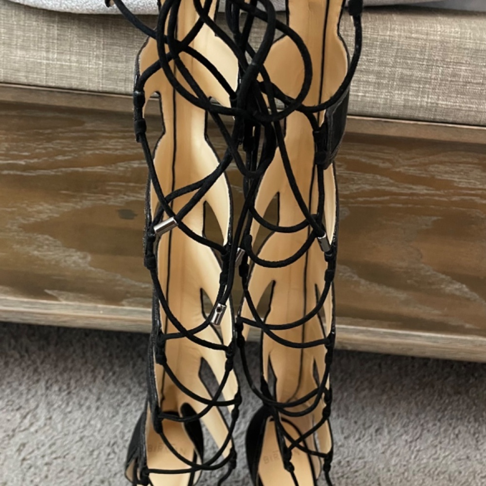 ALEXANDRE BIRMAN RARE FIND! Black Suede Snakeskin Gladiator Lace Up Sandal SZ39 - Picture 10 of 14